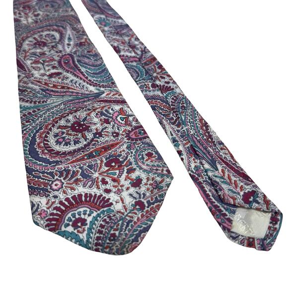 Liberty of London Tie Vintage Paisley Print Cotton Made in USA Burgundy Teal - Picture 1 of 5